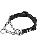 PETTOM Hundehalsband, Verstellbare Reflektierende Hunde Halsband mit Sicherheitsschnalle für das Training, Atmungsaktives Nylon Halsband für Mittlere/Große Hunde (Schwarz, M 43-52cm)