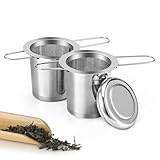 2 Stück Teesieb, Tea Infuser 304 Rostfreiem Edelstahl Teefilter mit Faltbare Griffe und Deckel Teefilter für Losen Tee