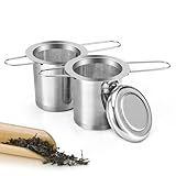 2 Stück Teesieb, Tea Infuser 304 Rostfreiem Edelstahl Teefilter mit Faltbare Griffe und Deckel Teefilter für Losen Tee