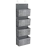 SONGMICS Hängeorganizer mit 4 Taschen, Hängeregal, Kleiderschrank-Organizer, Hängeaufbewahrung, Tür-Organizer, Schlafzimmer Wohnzimmer, 12 x 33,5 x 100 cm, grau meliert RDH004G11