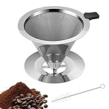 Vyanveo Edelstahl Kaffeefilter Wiederverwendbar Größe 4 Permanent Handfilter Kaffee Coffee Filter mit Tassenhalterung Dripper und Reinigungsbürsten zur Herstellung von Manuellem Kaffee