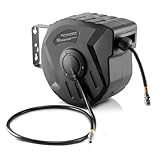 STAHLWERK Druckluft-Schlauchtrommel 10 + 1 m mit Aufroll-Automatik (erhältlich in 10 m, 20 m, 30 m) – bis 8 Bar Standard-Schnellkupplung, Snap-Funktion, robustes Kunststoffgehäuse mit Wandmontage-Set