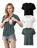 SUNNYBUY Still T-Shirts 3er-Set – Stillshirt Kurzarm für Damen – Bequeme Umstandsmode für Schwangerschaft und Stillzeit, Schwarz+Cremeweiß+Anthrazitgrau M