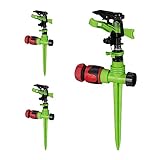 Relaxdays Impulsregner Garten, 3er Set, Bewässerung großer Flächen, 7 m Reichweite, 20-360° Sektorenregner, grün/schwarz