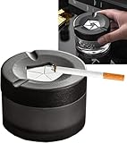 iksya Drehaschenbecher mit Deckel - Winddichter Aschenbecher Glas Sturmaschenbecher Tragbar für Home Office Balkon Partys Outdoor Drinnen und Draußen(Black)