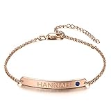 MBSUUH Personalisiertes Namensschild Goldbarren Armband mit simuliertem Geburtsstein Individuelle Gravur Koordinaten Schmuck Geschenk für Frauen, Kupfer