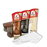 Erdal Schuhpflegeset Feine Schuhcreme, Farbauffrischung Glanz & Schutz, für Glattleder, Schuhpflegemittel-Bundle 6-teilig, mit Tubencreme für, 2 Glanzbürsten & Poliertuch für Lederschuhe