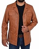 A1 FASHION GOODS Herren-Lederjacke, klassisch, Retro-Stil, 70er-Jahre-Stil, Jäger-Safari-Jacke, Schwarz / Hellbraun, hautfarben, S