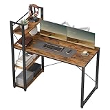 VASAGLE Schreibtisch, Computertisch mit Regalböden rechts oder Links, 120 cm breiter Bürotisch, für Arbeitszimmer, Homeoffice, einfacher Aufbau, vintagebraun-schwarz LWD48X