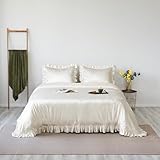GLORY SEASON Samt-Bettwäsche-Set, Retro-Rüschen, Volant-Besatz, luxuriös, solide, elfenbeinfarben, Vintage-Stil, Bettdeckenbezug, Bettwäsche-Sets, passende Kissenbezüge für Zuhause, Schlafzimmer