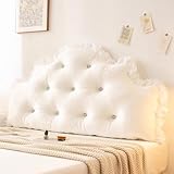 Gleedipre Kopfteil-Rückenlehne Hautfreundlicher Stoff Dick und weich rutschfest und kollisionssicher Rückenkissen am Bett Spitzenkante Weiche Nachttischtasche(Weiss,180x75cm)