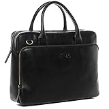 SID & VAIN Laptoptasche Ryan aus Premium Leder I Business-Tasche XL groß für Herren und Damen 15.4 Zoll Laptop Laptop-Fach I Umhängetasche Aktentasche schwarz handgefertigt