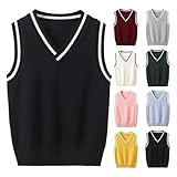Pullunder Mädchen Jungen Ärmellos Strickweste V-Ausschnit Stricken Weste Strickpullunder Adretter Stil Teenager Stricken Weste Tank Top Strickwesten Pulli Klassisch Gestrickte (Yellow, 7-8 Years)