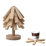 Untersetzer aus Holz, Untersetzer aus Holz für heiße Teller, Untersetzer für Holzteller für Baum, Holzuntersetzer in Baumform mit 1 Halterung, faltbare Matte für Untersetzer
