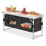 FIVMEN Campingküche Faltbar Campingschrank mit Aluminiumgestell und Staufächer Höhenverstellbar Reiseküche Küchenbox Zeltschrank Camping Zubehör für Outdoor Camping Küche, 120x47x54 cm