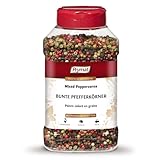Prymat Gewürze Bunter Pfeffer 350g Ungemahlen Bunte Pfefferkörner für die Mühle geeignet für Fleisch, Fisch, Suppen, Saucen, Brühen, Marinaden Gewürzmischung, im Streuer