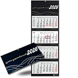 4-Monatskalender 2026 Wandkalender mit Schieber im Großformat 87,5 x 32 cm Schwarz-Gold Wave Edition für Büro und Zuhause