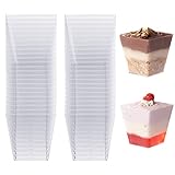 MATANA 48 Plastik Dessertbecher Dessertschalen Dessertgläser (255ml) - Quadratisch & Durchsichtig - Mehrweg & Stabil