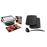 Tefal OptiGrill+ Kontaktgrill GC712D12 mit Waffelplatten XA7248 – 6 automatische Programme, Grillstufen-Anzeige, herausnehmbare Platten, Edelstahl – inkl. Schöpflöffel