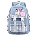 Mädchen Jungen 𝗞-𝗣𝗼𝗽 𝗗𝗲-𝗠𝗼𝗻 𝗛-𝗛𝘂𝗻𝘁𝗲𝗿𝘀 Anime Rucksack für Schule und Freizeit Leichter Schulrucksack mit Großem Stauraum (Blau-A)