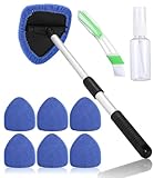 Auto Scheibenreiniger mit 6 Mikrofaserpads und Sprühflaschen,Auto Fensterwischer Kit,autoscheiben innenreiniger mit Ausziehbarer Griff,Reinigungswerkzeug für die Windschutzscheibe ,180 drehbar,Blau