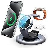 EXW Wireless Charger Stand, Ladestation Schnelles Kabelloses Ladegerät Handy Ständer für iPhone Ladestation mit Mag-Safe Ladestation iPhone 12/13/14 Serie, Apple Watch 8/7/6/5/4/3/2/SE (Schwarz)