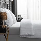 Amolavet Hotel Bettwäsche 135x200 Baumwolle Weiß 4teilig Set Bettwäsche 135x200 Mako Satin Baumwolle Damast Streifen Weiss mit Reißverschluss für Ganzjährig