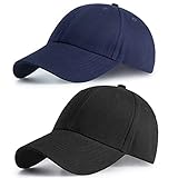 2 Stücke Schirmmütze, Verstellbare Baseballmütze, Einfarbige Baseballkappe, Unisex-Baseballmütze aus Baumwolle, für den Außenbereich (Schwarz, Marineblau)