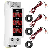 Behogan 3-Phasen-DIN-Schienen-Amperemeter, AC 80-500 V, 1-100 A, Hochpräzises Amperemeter mit 3 Sensoren, Digitaler Energiezähler mit LED-Anzeige, Mess-Trends, Spannungs-Strom-Leistungsmesser