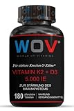 WOV® Vitamin D3 K2 Hochdosiert - D3 5000 I.E. 125μg mit 100μg K2 - MK7, 180 Vegane Tabletten, ohne unnötige Zusätze - Laborgeprüft & in Deutschland produziert.