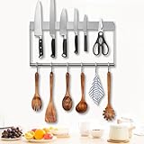 JNUYISW Magnetleiste Messer, 40 cm Messerhalter Magnetisch aus Edelstahl mit 6 Haken Einfache Montage Magnetischer Messerblock mit extra Starkem Magnet für Messer und Küche Utensilien
