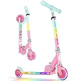 BELEEV V2 Roller Kinder 3-12 Jahre, Kinderroller Klappbar mit LED Leuchtenden Rädern, Vorbau und Deck, 3 Höhenverstellbar, Rutschfestes Muster Deck, Fußbremse, Scooter für Mädchen Jungen