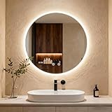 Clevich Badspiegel mit Beleuchtung rund 60 cm, LED Spiegel mit 3 Lichtfarben dimmbar, gehärtetes Glas und mattierter Rand, Touch-Schalter, Memory-Funktion, beschlagfrei, Badezimmerspiegel mit Licht