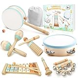 Musikinstrumente für Kinder- Miljgte Kinderspielzeug ab 3 Jahre Montessori Spielzeug Holzspielzeug Trommel Xylophon Baby Musikspielzeug mit Aufbewahrungstasche für Jungen Mädchen