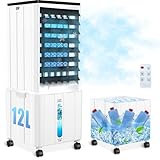 Klimaanlage ohne Abluftschlauch, 12L Klimaanlage Mobil mit 12H Timer, 3 Modus, 40dB, 60W, 120°Oszillation, Abnehmbare Wassertank, Fernbedienung, Leise Klimagerät Luftkühler für Wohnung Zimmer Räume