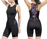 Triathlonanzug für Damen, Einteiler, ärmellos, Tri-Anzug, gepolstert, schnelltrocknend, Abnehmen, für Laufen, Schwimmen, Radfahren, schwarz / violett, XS