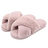 Fadezar Hausschuhe Damen Plüsch Pantoffeln Warme rutschfeste Flache Flip Flop Bequeme Filzhausschuhe für Damen,Rosa,37/38 EU (Herstellergröße 38/39)