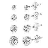 ASH'S CHOICE Ohrstecker Silber 925 Damen, 4 Paar Sterling Silber Ohrstecker Kugel Ohrringe Set mit Zirkonia, Multipack Funkelnd Kugel Ohrstecker Kleine Piercingring Ohrringe Ohrstecker Damen Herren