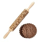 NAVESO Teigroller Nudelholz mit Muster, 3D Gravur-Nudelholz, Schneeflocke Teigroller Muster, Holz-Nudelholz, Geprägte Nudelhölzer, Motiv Nudelholz für DIY Küche Plätzchen