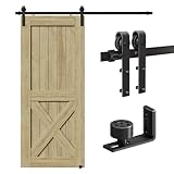 CCJH 201cm (6.6FT) Schiebetür Set schiene laufschienen mit Bodenführung Holz schiebetürbeschlag, Nachrüsten