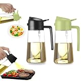 2 in 1 Ölspender und Ölsprüher, Küchenhelfer, Olivenöl Spenderflasche mit Tropffreiem Auslauf, Sprühflasche für Salate Fritteuse Braten Grillen Grün and Schwarz 470 ML(2PCS)