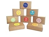 ewtshop® 12 braune Geschenkboxen Natur für kleine Geschenke, Candy-Boxen, für Kekse, Bonbons, Deko Geschenkboxen mit 24 netten Sprüche-Aufklebern