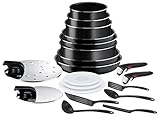 Tefal Ingenio Easy ON Töpfe & Pfannen Set, 20-teilig, stapelbar, abnehmbarer Griff, platzsparend, antihaftbeschichtet, schwarz, L1599402