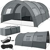 tectake® Tunnelzelt für 6 Personen, Familienzelt mit Vorzelt und Bodenplane, 6 Personen Zelt, UV-Schutz, wasserabweisend, Camping Zelt inkl. Tragetasche, 350 x 480 x 195 cm - dunkelgrau/hellgrau