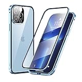 MIMGOAL 360 Grad Hülle für iPhone 13 Pro Max, Magnetische Adsorption Metallrahmen Ganzkörper Schutzhülle, Vorne hinten Gehärtetes Glas Transparent Full Case Dünn Handyhülle, Blau