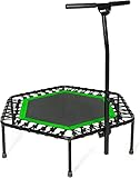 SportPlus Fitness-Trampolin, Ø 126cm, leise Gummiseilfederung, 5-Fach höhenverstellbarer Haltegriff, inkl. Randabdeckung, Nutzergewicht bis 130kg, Trampolin für Jumping Fitness