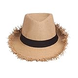 Strohhut Herren und Damen geflochten und ausgefranst Sommerhut Damen und Herren Sonnenhut Strandhut Hawaii Hut - ideal für den Urlaub am Strand Garten oder Sommer Partys