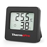 ThermoPro TP157 Mini Hygrometer Thermometer Innen 0.5℃ Präzise Raumthermometer Luftfeuchtigkeitsmesser mit Smiley-Indikator Ideal für Wohnzimmer, Büro, Garage oder Gewächshaus, Schwarz
