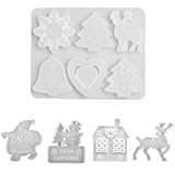 10 Stücke Silikonform Weihnachten, Silikonformen Gießformen Weihnachten Harz Formen Set, DIY Epoxidharz Schneeflocke Baum Schneemann Anhänger Gießformen, Harz Formen für Kuchen Gelee Schokolade