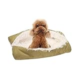 COMGAS Katzenbett Flauschig,Plüsch Katzensofa,Katzenkörbchen Waschbar,Katzendecke 2 in 1,Weich Katzenkissen Hundebett Kleine Hunde,Green White,50x60cm